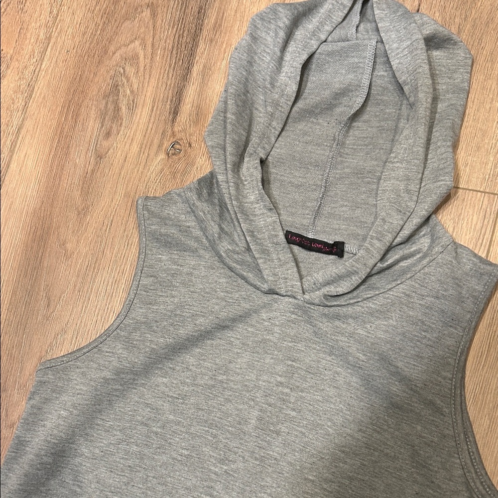 Gray Sleeveless Hooded Sweatshirt Dress - Picture 3 of 4